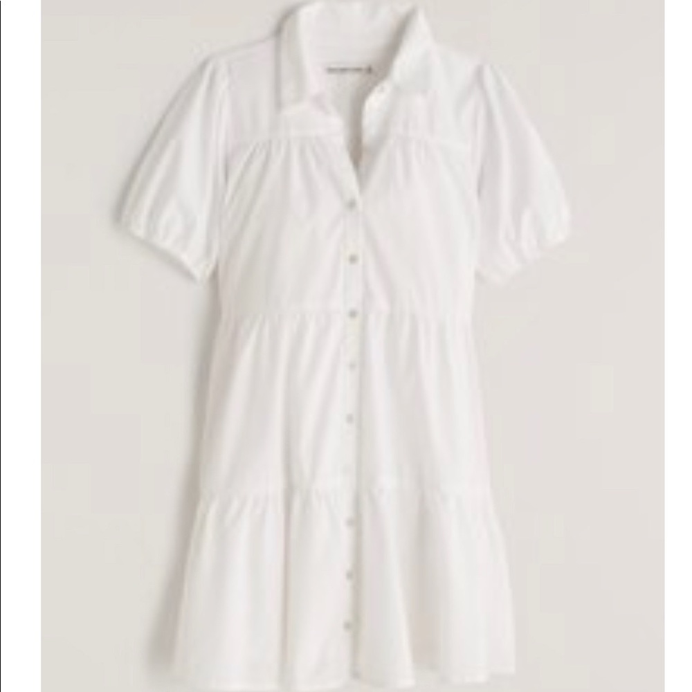 Abercrombie White Poplin Puff Sleeve Shirt Dress